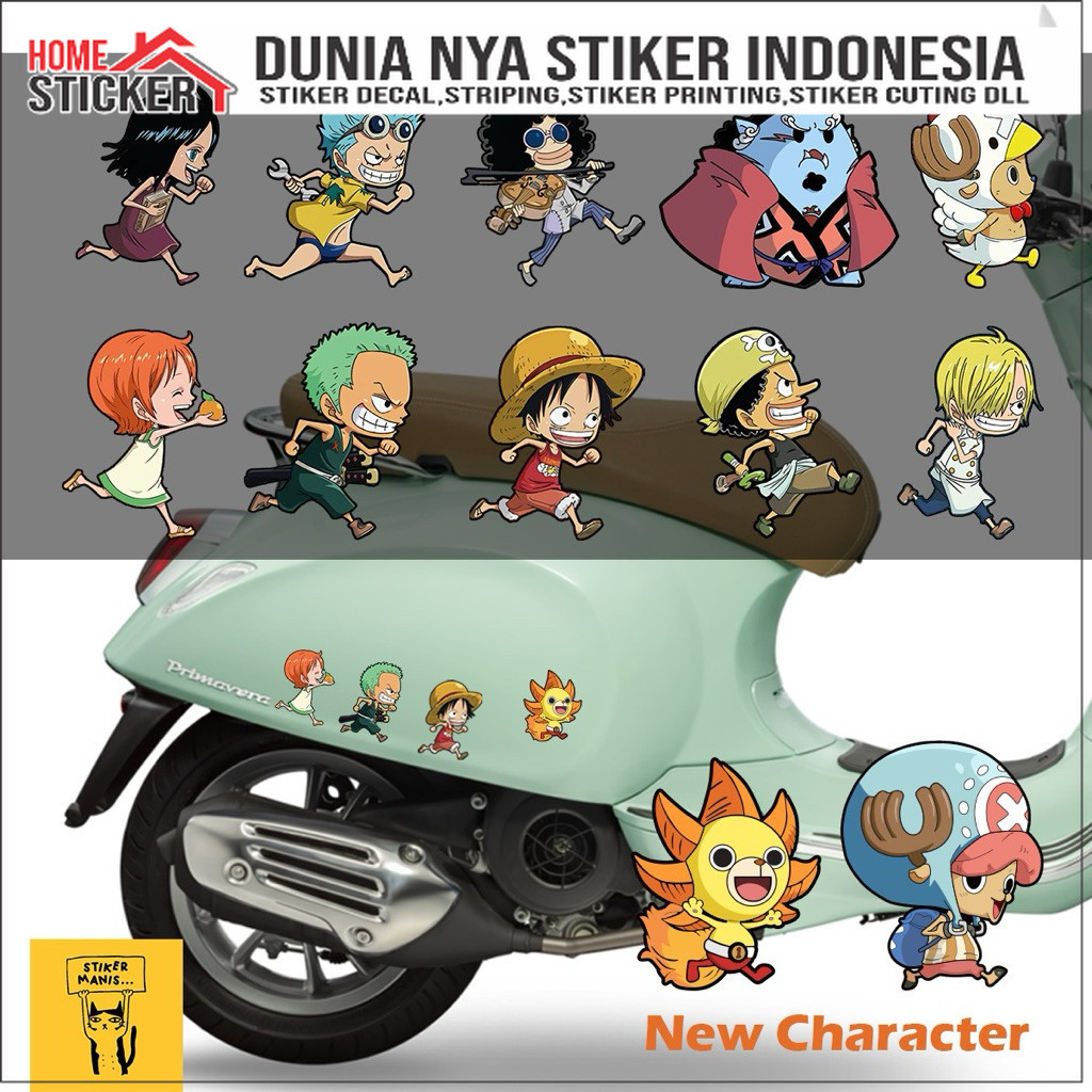 Stiker One Piece Stiker Motor, Helm, Mobil, Vespa, Fazio, Filano, Scoopy, Brio