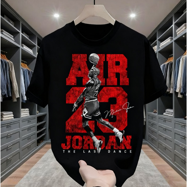 [Kaos Pria Premium 100% Katun Combed]Kaos Hitam Teks Air 23 Jordan The Last Dance Grafis Pria Wanita