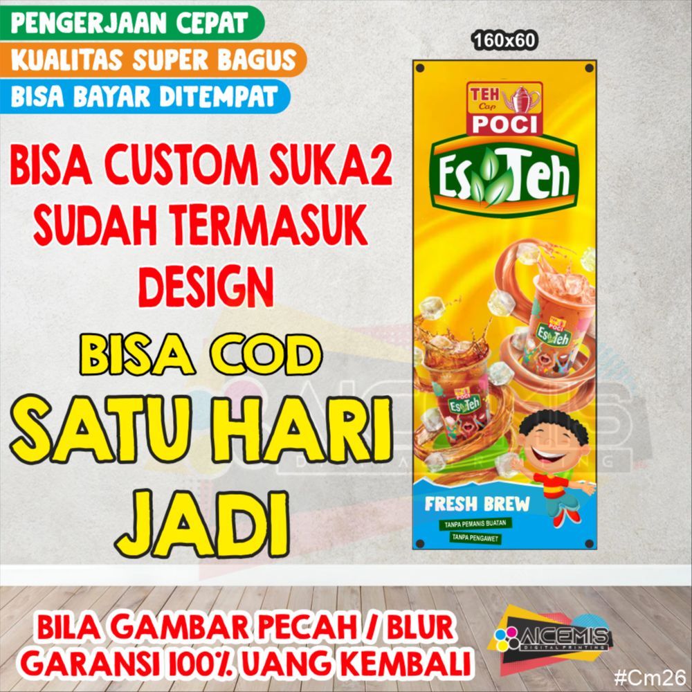 1 HARI JADI Spanduk Banner Es Teh Poci Fresh Murah Spanduk Banner Custom / spanduk es teh poci / ban