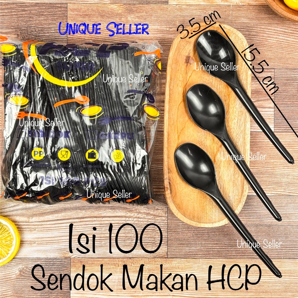 Sendok Makan Hitam HCP isi 100 pcs Murah Ekonomis Plastik Kuat Tebal Lentur