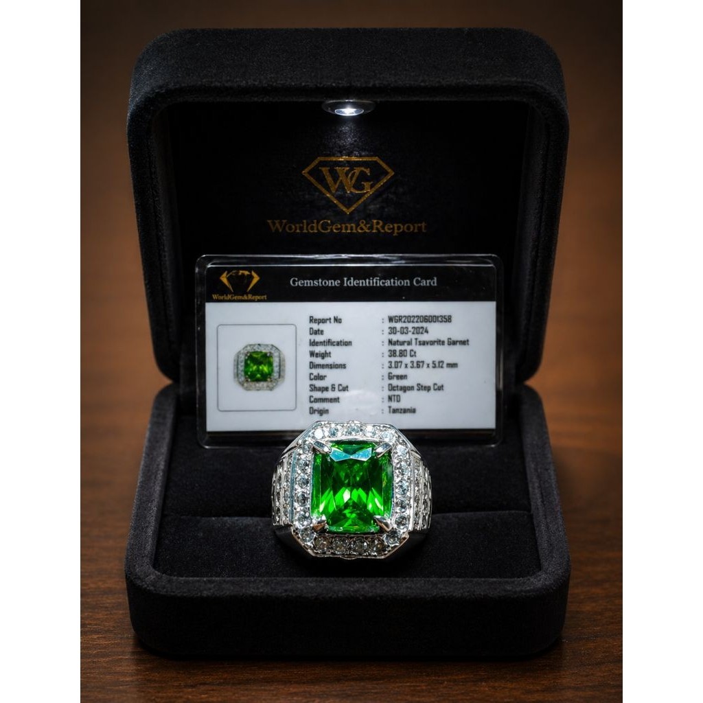 CINCIN PERMATA GREEN TSAVORITE GARNET RING MICRO SETTING
