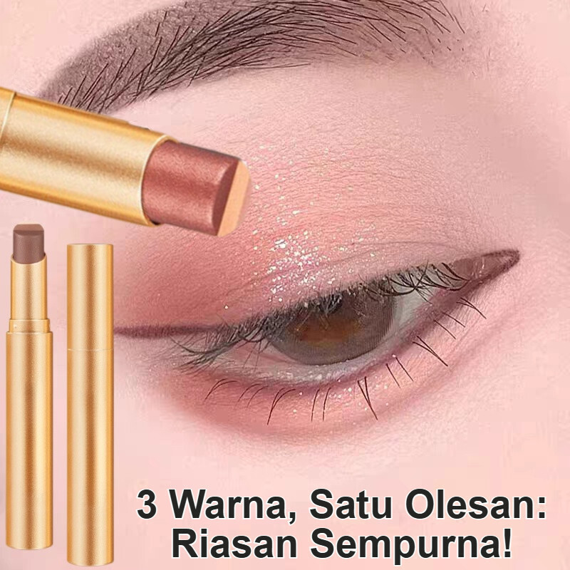 Original Resmi Stik Eyeshadow Tiga Warna Dengan Glitter Gradien/Eyeshadow Gradasi 3 Warna/Stik Eyesh