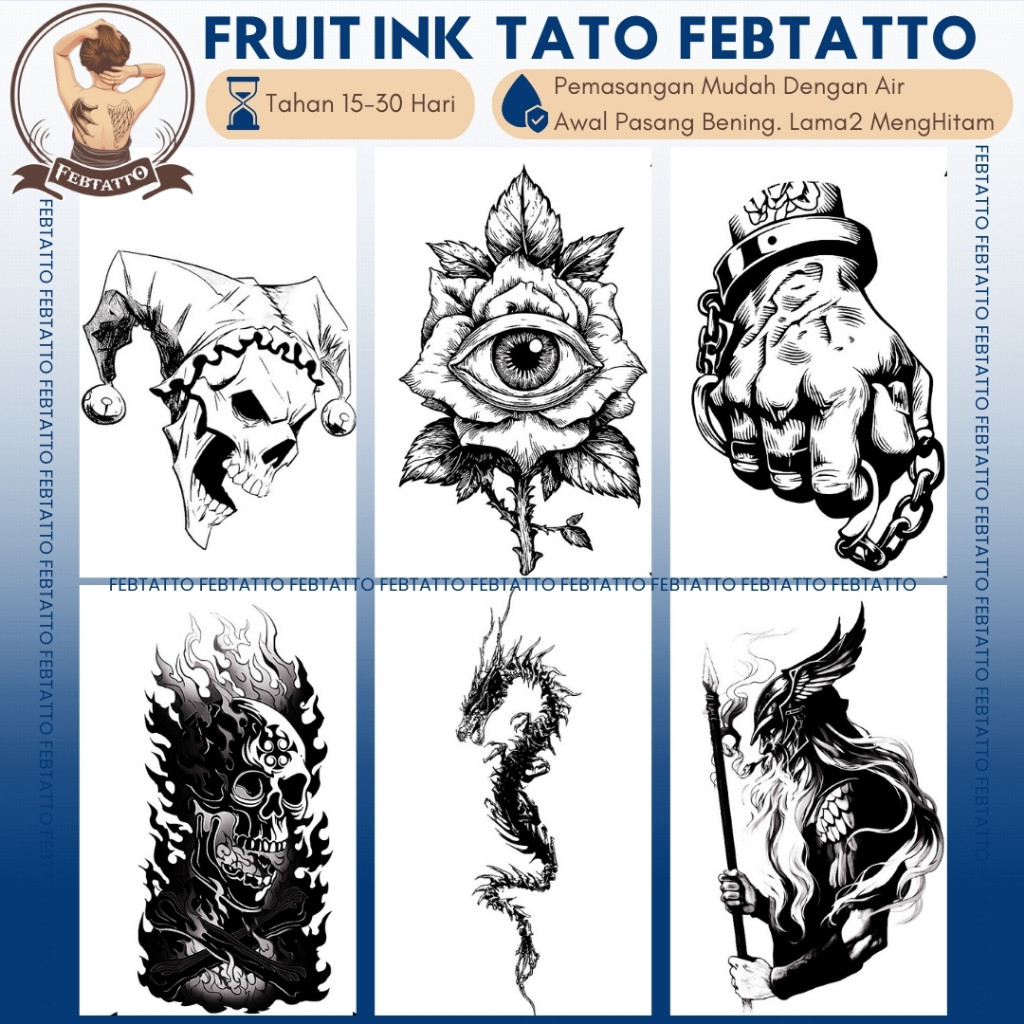 FRUIT INK TERBARU Stiker Tato Temporer Tahan 1 BULAN 10,5x18cm Tatto Temporary Semi Permanent tengko