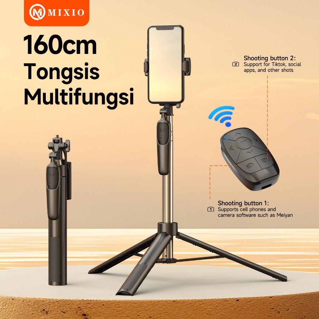 (Gajah_Duduk) MIXIO A36 - 160CM Tongsis Bluetooth Selfie Stick Tripod with Remote