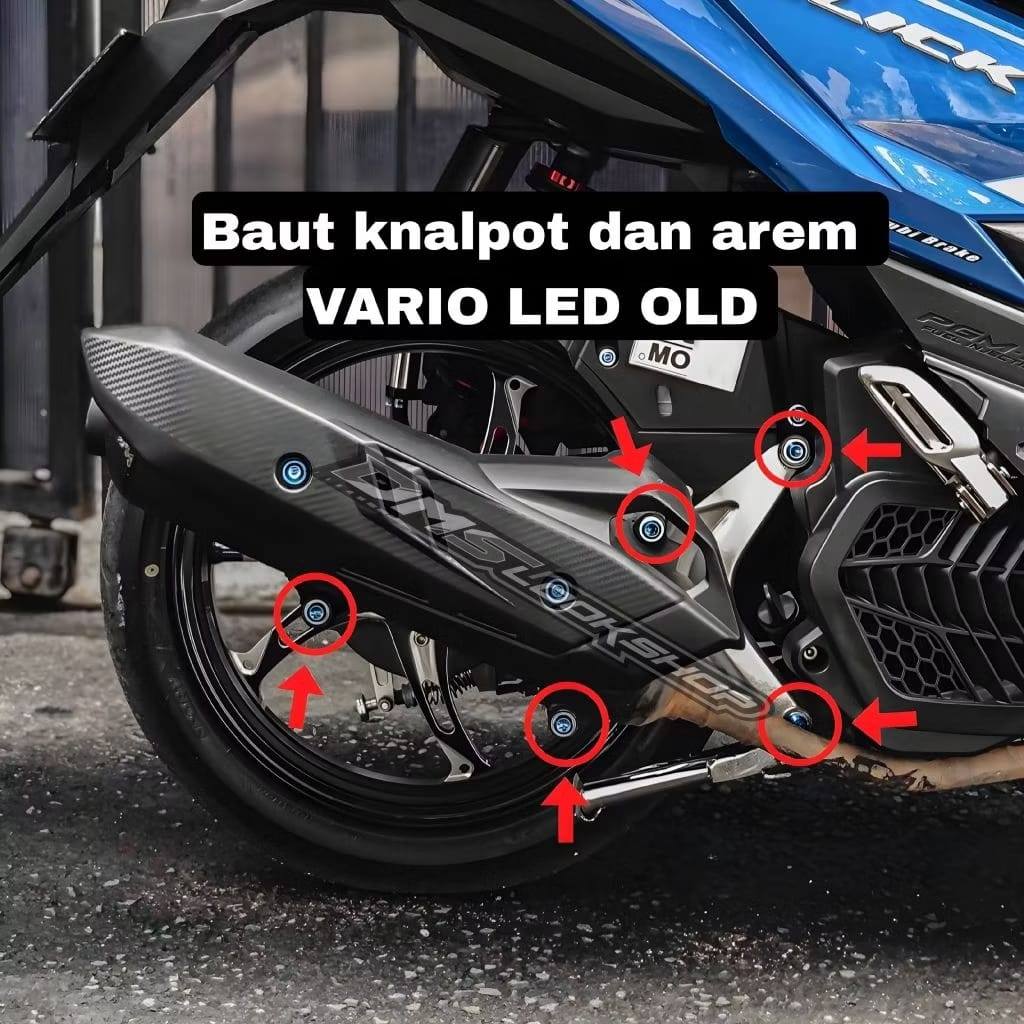 1Set Baut Knalpot+Arem Vario 125Old/KZR Titanium(isi5) / paketan baut knalpot + arem vario 125/kzr t