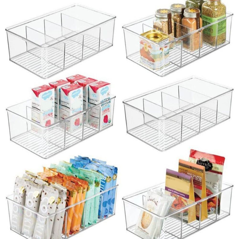 New 4 Grids Kiten Storage Drawer Box Clear Fridge Storage Box Removable viders Food Storage Bin Frid