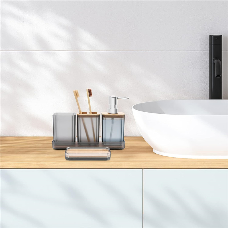 Y51A5 Pcs Bathroom Accessory Set Soap sh, Toothbrush Holder, Toothbrush Cup, Vanity Trayr (Grey)