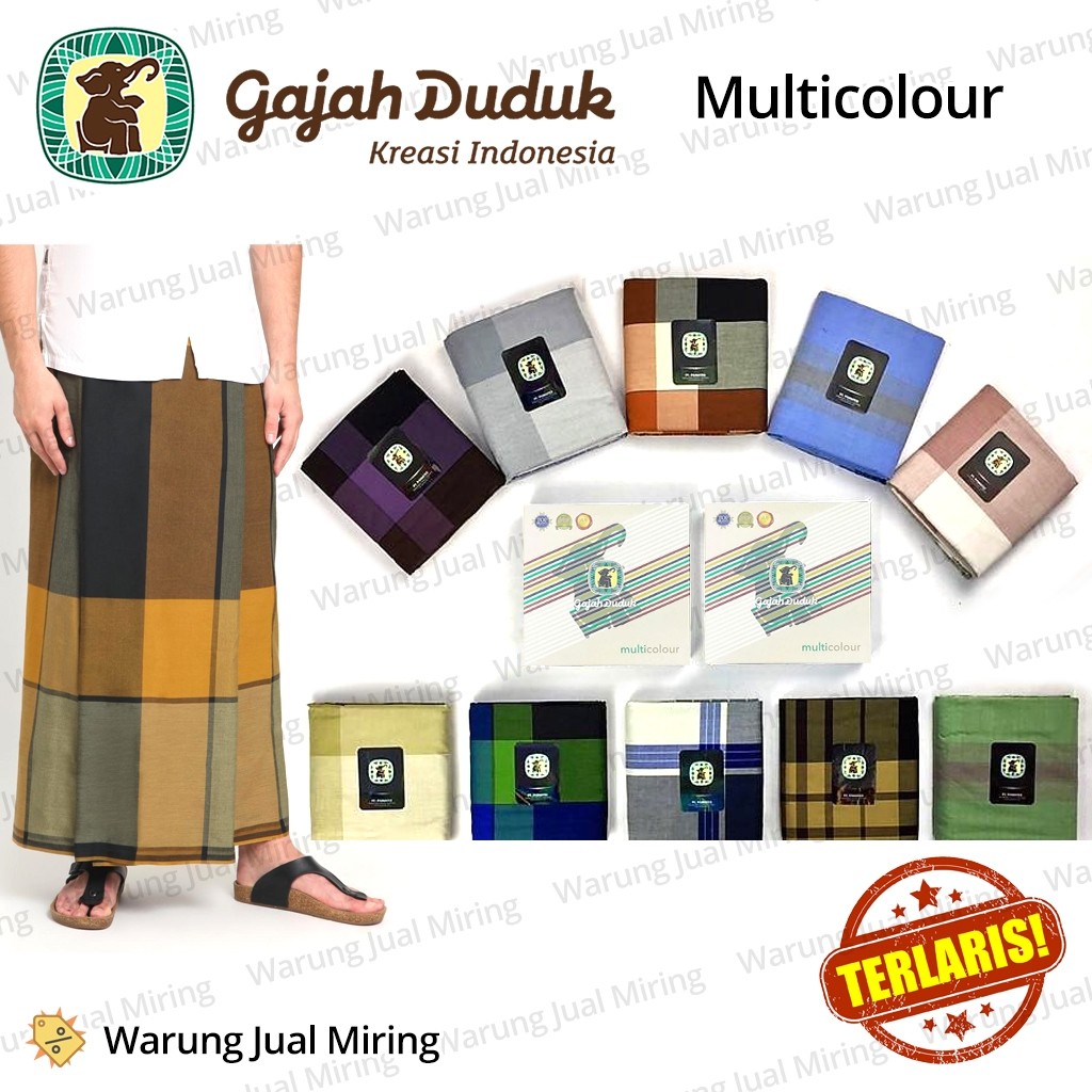 Sarung GAJAH DUDUK Multicolour Multi Color Kain Tenun Motif Warna Dewasa Pria Laki Nusantara Sholat 
