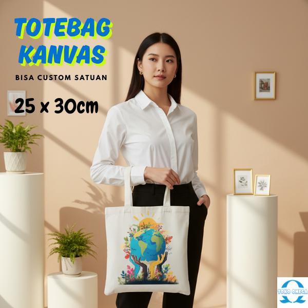 Totebag Kanvas Putih 25x30 Custom Tas Goodie Bag Souvenir Seminar, Pelatihan, Kampus, Cetak Logo, Fo