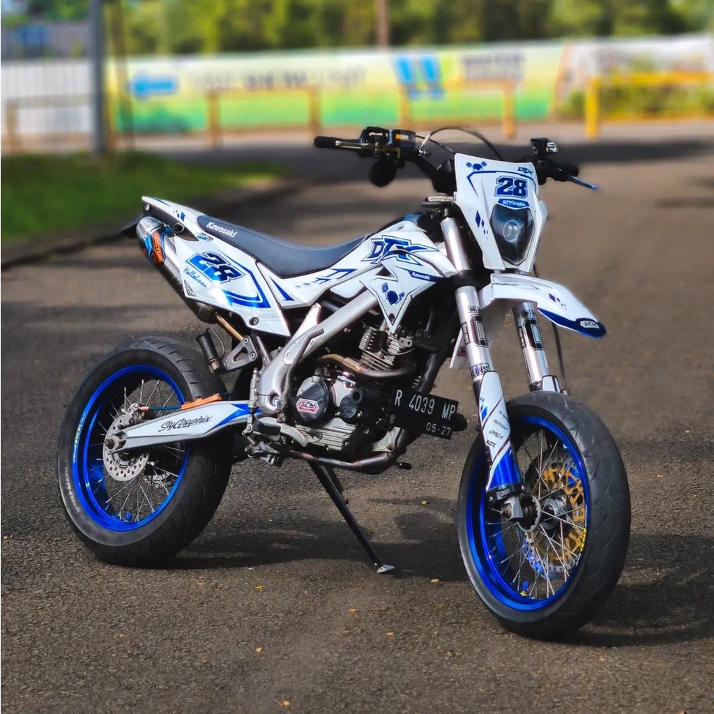DECAL CRF 150L KLX BF DTRACKER PUTIH BIRU CUSTOM DESAIN