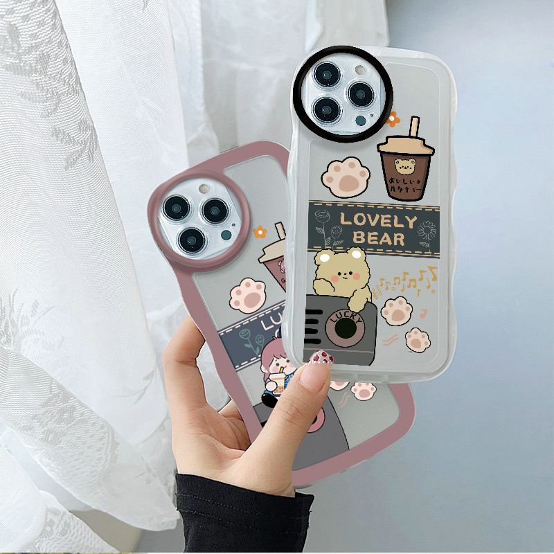 Gelombang Transparan Casing Motif Kartun Beruang Untuk iPhone 15 14 13 12 11 Pro X XR Xs Max 6 6s 7 