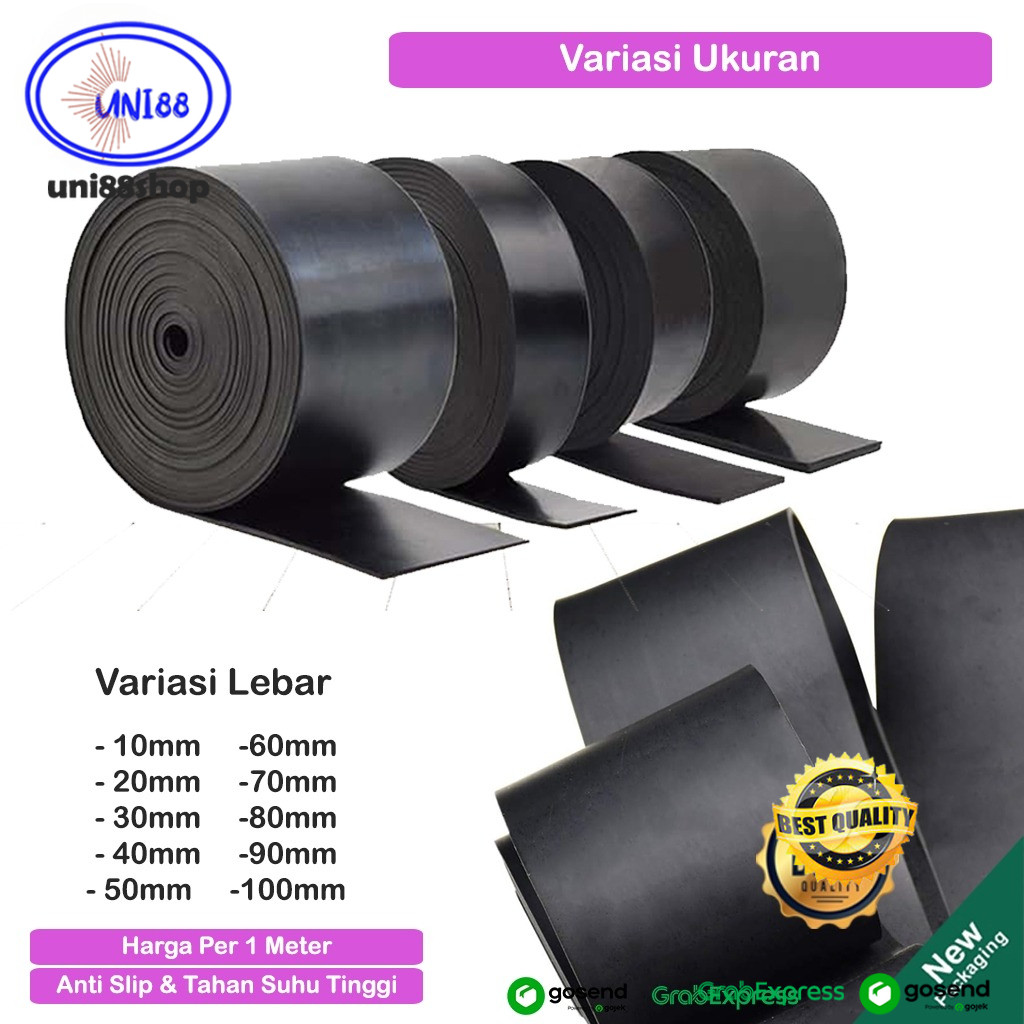 Karet Rubber Anti Slip Strip Hitam Tebal 1mm - 6mm Lebar 2cm 3cm 4cm 5cm / Karet Gulungan Panjang Pe