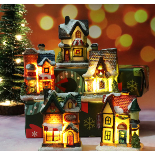 Hiasan Rumah Lampu LED Miniatur Hiasan Dekorasi Diorama Tema Rumah Natal House Christmas