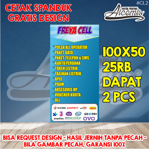 spanduk 1 hari jadi / spanduk banner etalase konter pulsa / spanduk konter hp / banner konter pulsa 