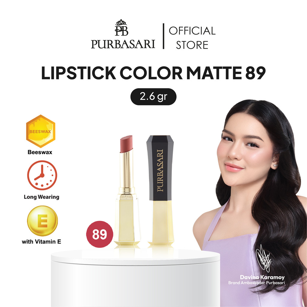 Purbasari Lipstick Color Matte 89 / Lipstick Matte / Lipstick tahan 12jam - Ringan dan lembut di bib