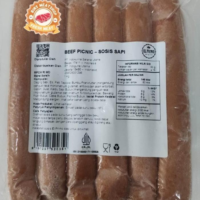 Sosis El-primo Beef Picnic 1KG /El Primo Beef Picnic Sausage 1KG