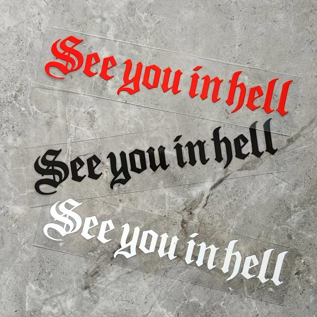 2pcs Gothic "See You in Hell" Motorcycle Helmet Stickers, Waterproof and Durable, Suitable for Motor