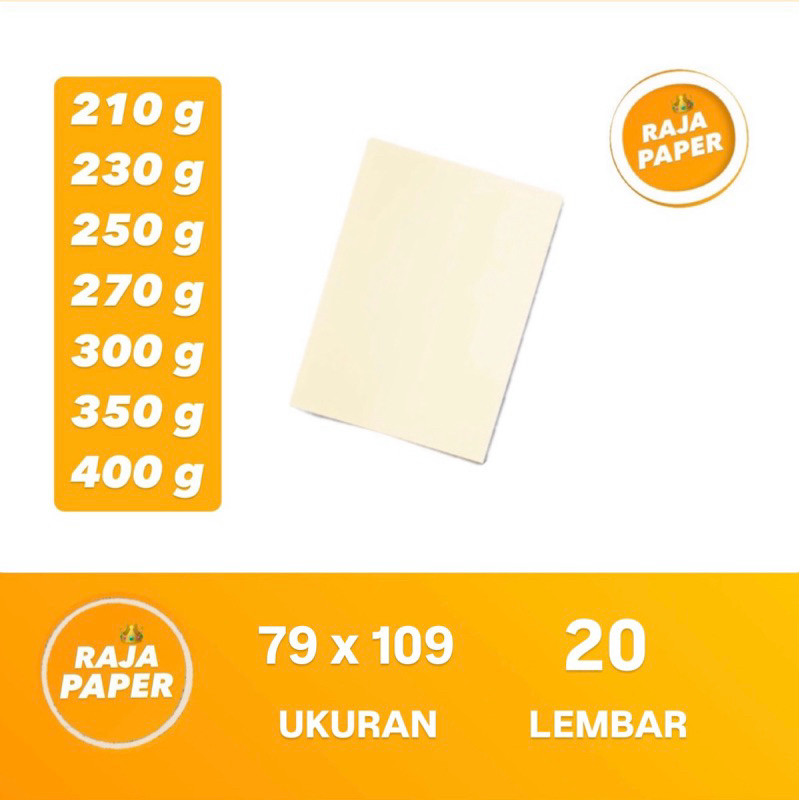 Kertas Ivory Ukuran PLANO 79 Cm x 109 Cm 20 Lembar 210 230 250 270 300 350 400 Gsm Gr Gram ( 790 Mm 