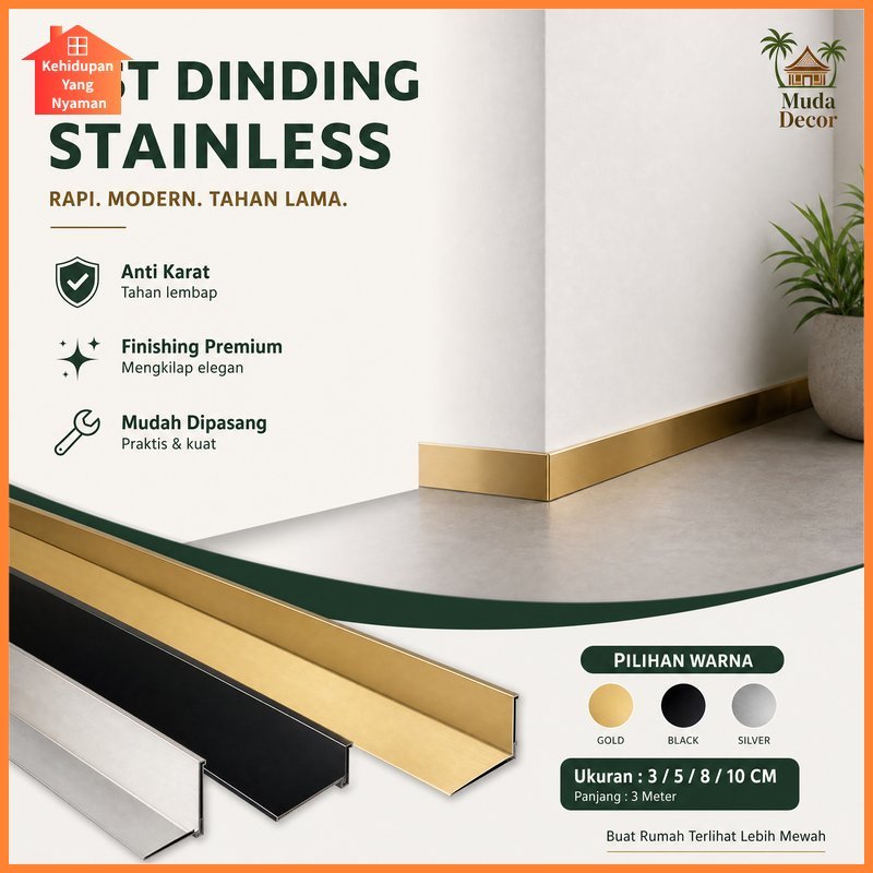 stiker list dinding stainless steel perekat anti karat tahan air dekorasi rumah dapur kamar