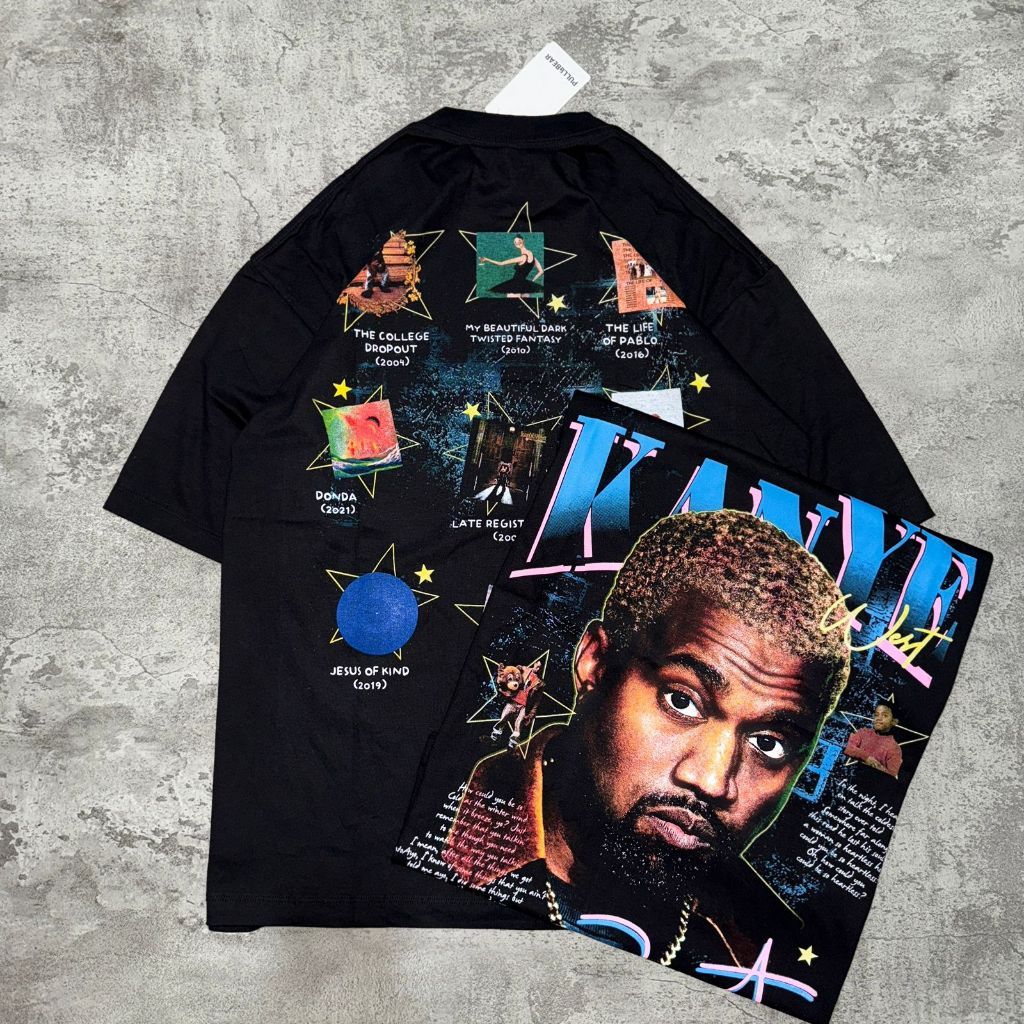 Baju Kaos P&B Oversize Kanye West - T Shirt Vintage Kanye West Oversized Black 20s T-Shirt Pria Wani