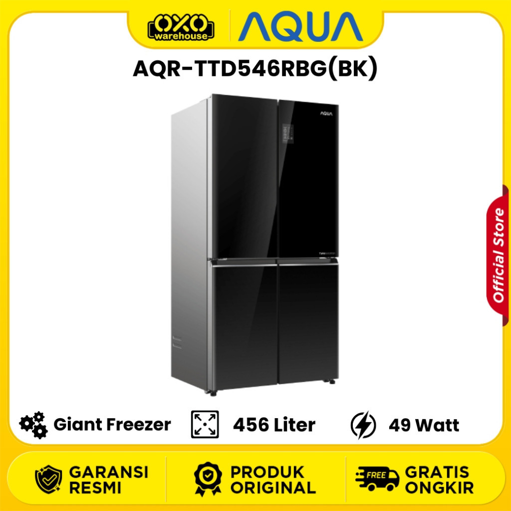 Aqua Kulkas Side By Side 4 Pintu Kapasitas Besar Kulkas AQR-TTD546RBG(BK) Garansi Resmi