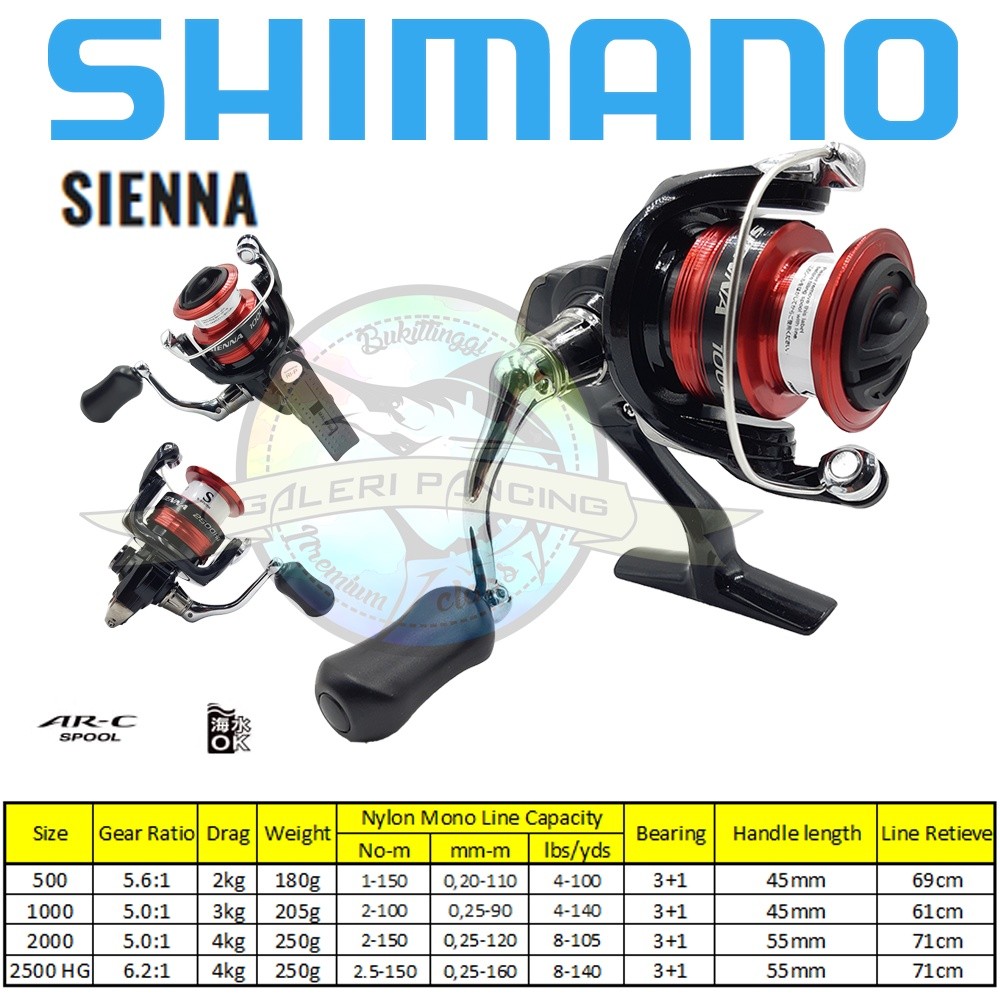 Reel Pancing Shimano Sienna 500FG 1000FG 2000FG 2500 2500HG FG Terlaris
