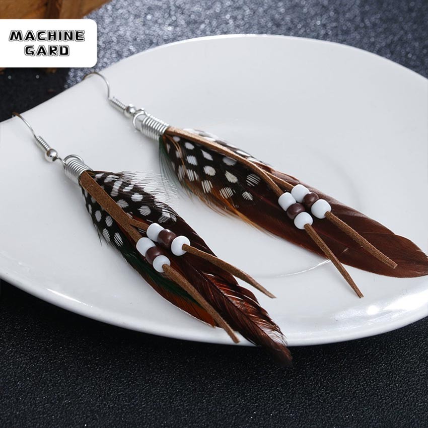 Machinegard Anting Bulu Gantung Vintage Boho Bohemian Panjang Etnik Fashion Aksesoris Wanita