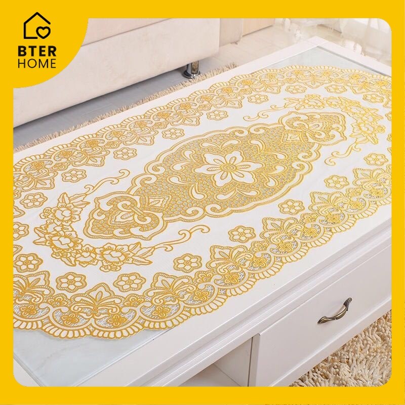 Bter Home Taplak Meja 60x100 Lace Gold Elegan Tampilan Mewah untuk Meja Tamu dan Dekorasi Rumah 60x1
