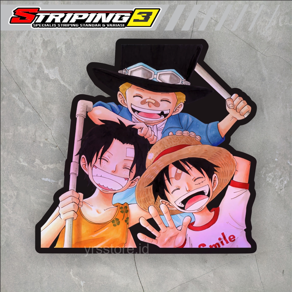 Sticker One Piece Hologram Luffy, ace, Sabo Ukuran +- 7 cm sticker case hp dll
