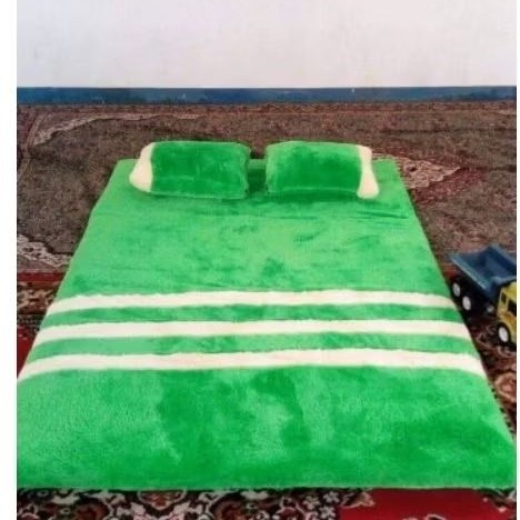 Kasur Lantai Bulu Rasfur Tebal + 2 Bantal | Kasur Bulu Motif Garis | Kasur Lantai Dewasa Anak Langsu