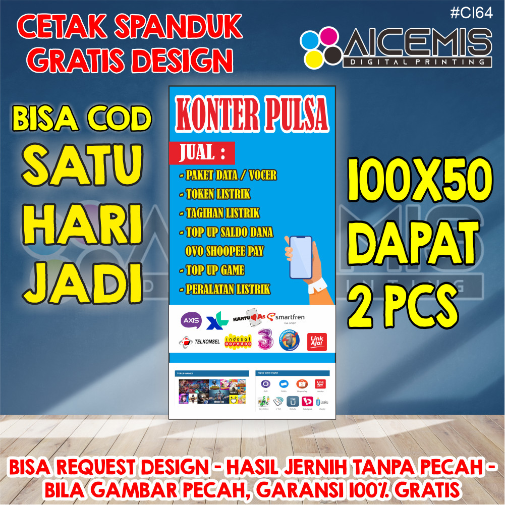 SPANDUK 1 HARI JADI / spanduk banner etalase konter pulsa / spanduk konter hp / banner konter pulsa 