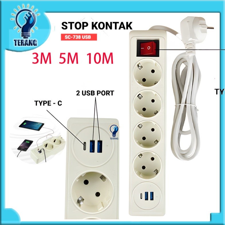 Stop Kontak USB Kabel Saklar On Off / Stop Kontak USB Kabel 4 LUbang & 3M/5M/10M / Stop Kontak USB