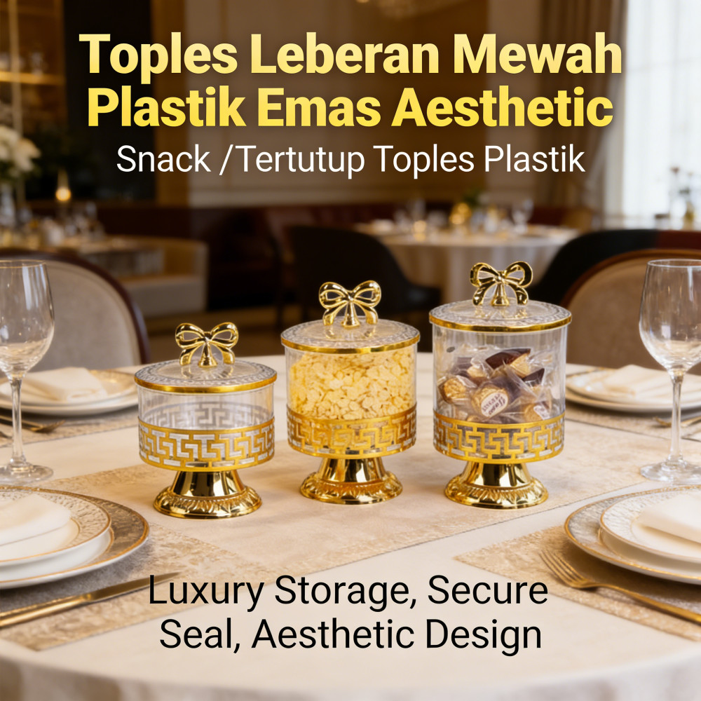 Toples Plastik Mewah Leberan Aesthetic Snack Emas /Toples Snack Toples Tertutup