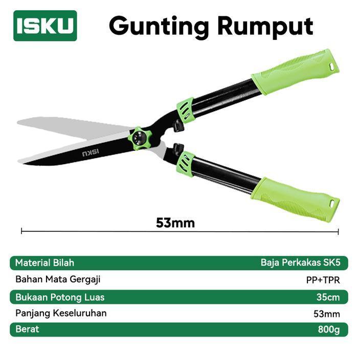 ISKU Gunting Rumput Taman 53cm Gunting Pagar Tanaman Hedge Shear Baja Tajam Gagang Besi Panjang Anti