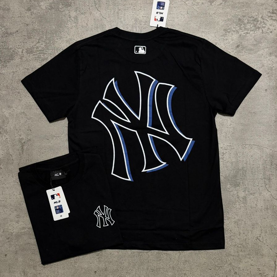 Kaos T-shirt Branded MLB White Blue Shadow Premium//Baju Kaos NY MLB//Kaos Oblong Unisex