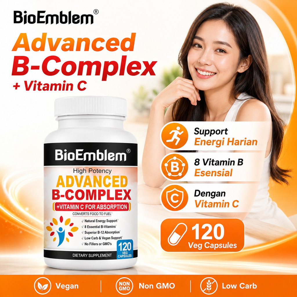 Vitamin B Complex BioEmblem 120 Kapsul Dengan Vitamin C B12 Biotin Folate Untuk Metabolisme Energi