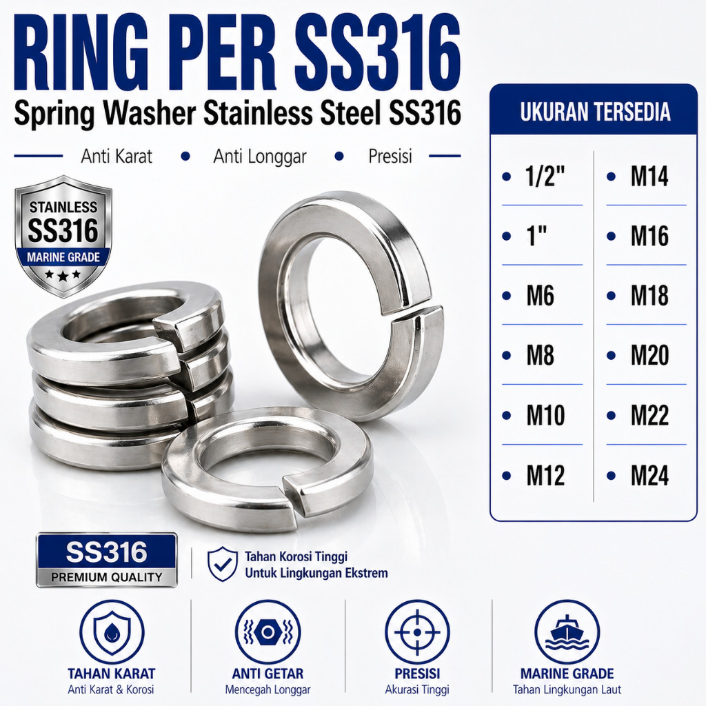 SS316 Ring Per M14 / Spring Washer M14 / WL M14 / Ring Per Stainless M14