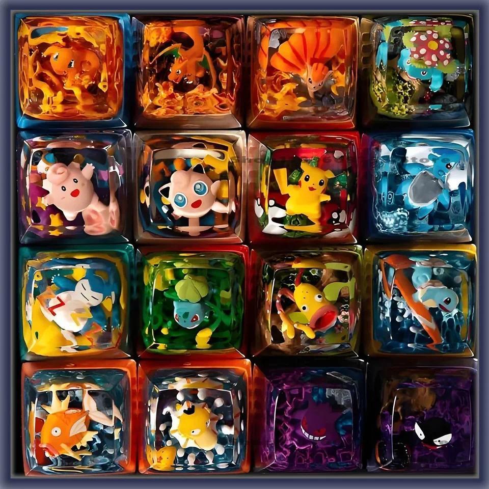 Pokemon Gengar Pikachu Charizard Eevee Keycaps Custom Resin Micro Transparent Key Cap Mechanical Cre