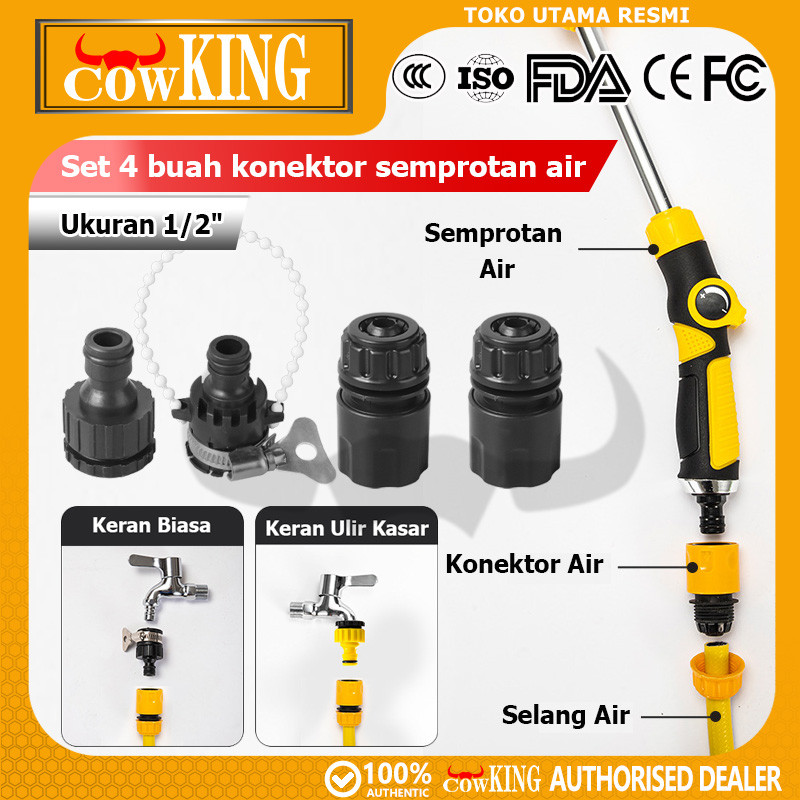 COW KING Set Sambungan Selang Air 4PCS 1/2", Konektor Cepat untuk Selang Taman dan Nozzle Pistol Sem