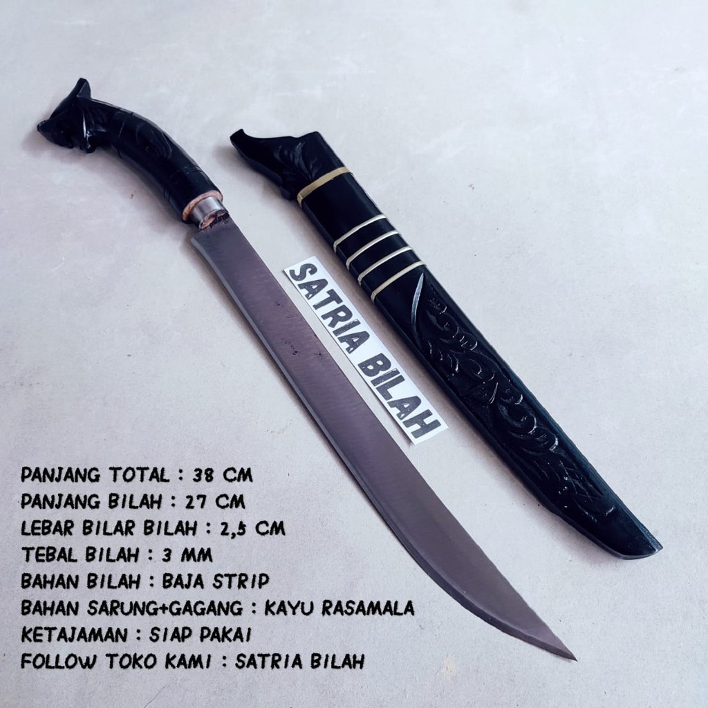 PerkakasSukabumi538 Golok sembelih super tajam Pisau jagal ukiran macan kayu rasamala asli cibatu bi