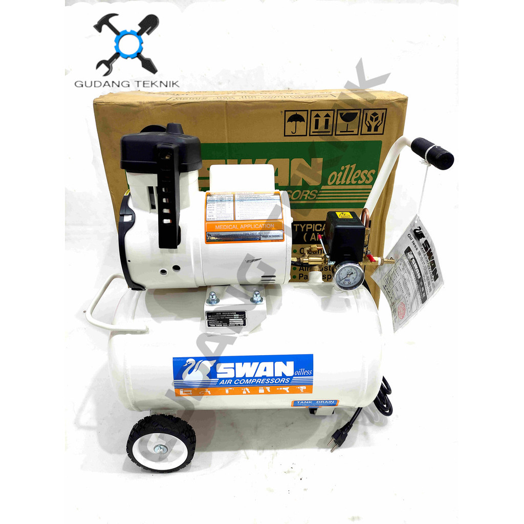 Kompresor Angin 22L OILESS Listrik DR175 1.5HP SWAN / Air Compressor Silent Udara Tanpa Oli 22 Liter