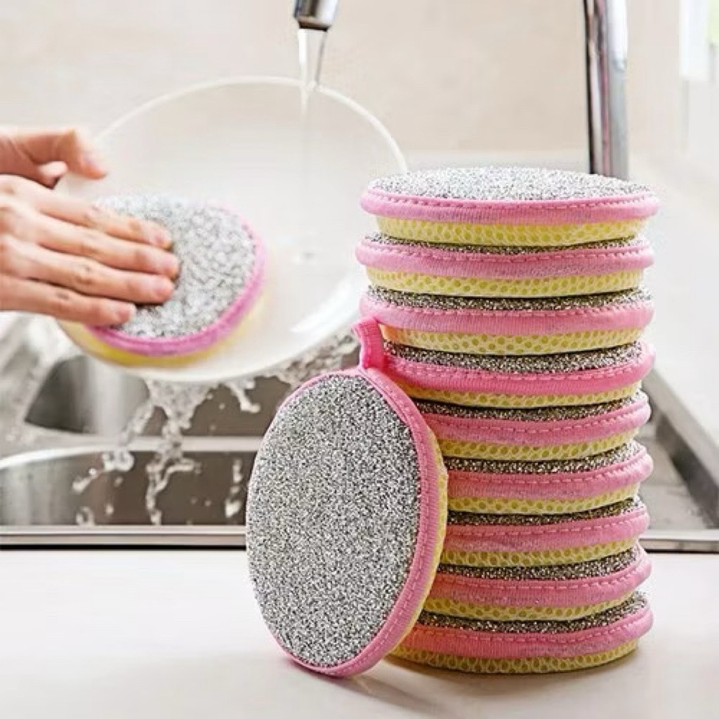Spon Cuci Piring 2 Sisi Halus Dan kasar Spon Bulat Serbaguna Untuk Cuci Piring