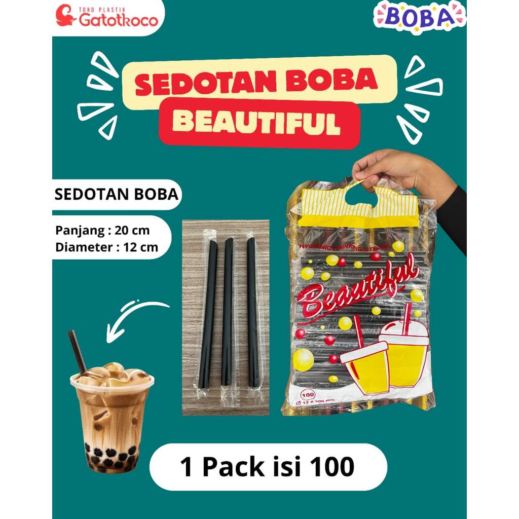 (100 Pcs) Sedotan Boba Hitam Steril/Sedotan Boba Hitam/Sedotan Es Buah/Sedotan Higienis Hitam Steril
