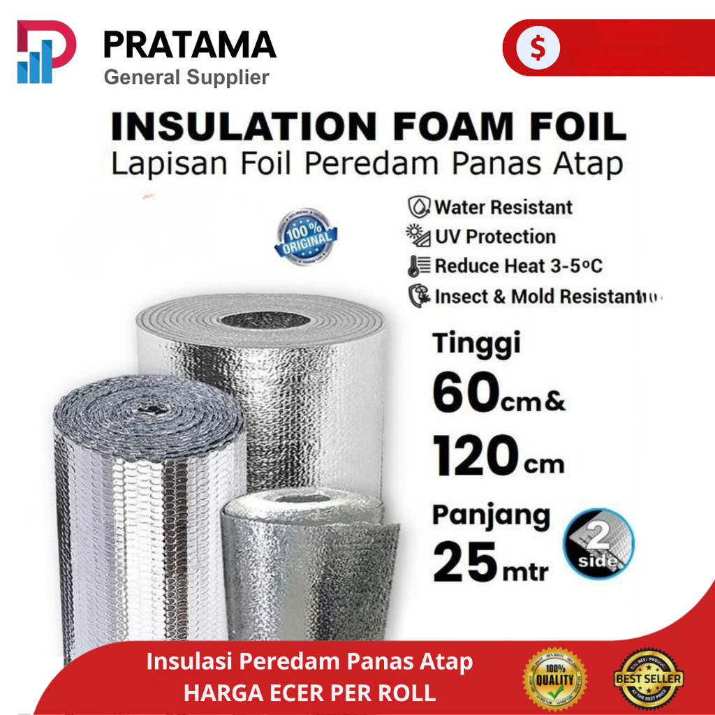 Alumunium Bubble Foil Roll 120cm x 25meter / Peredam Panas Atap Rumah Insulation Metalizing Foil