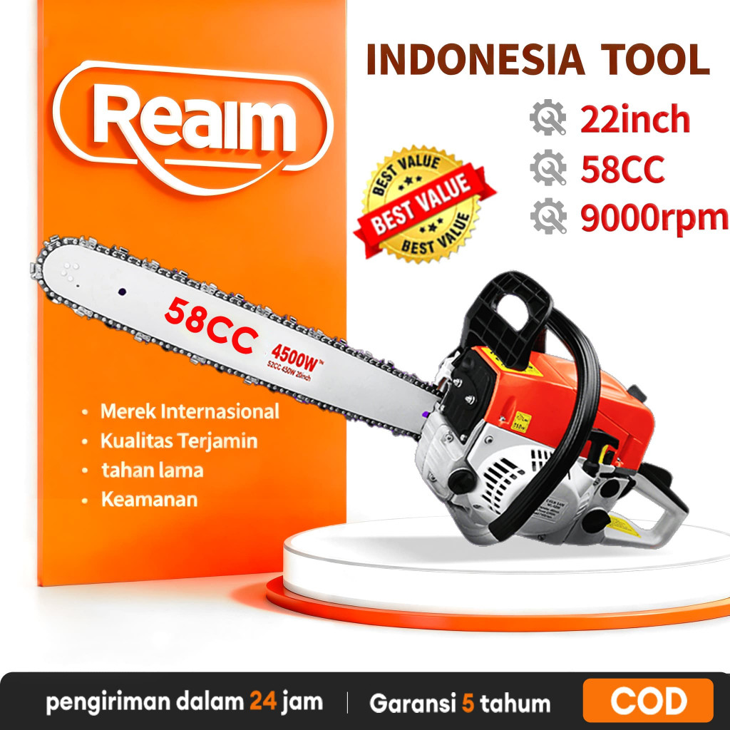 Senso Reaim 58CC 22" Chainsaw 4.5kw Mesin Potong Kayu Chainsaw 2Tak Untuk /Gergaji Mesin/Mesin Gerga