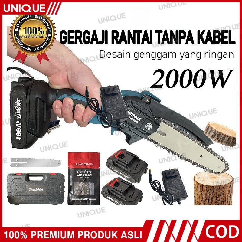 UNIQUE MAKITA Chainsaw Gergaji Cordless Mesin Lithium Gergaji Rantai Elektrik Portable Genggam Lithi