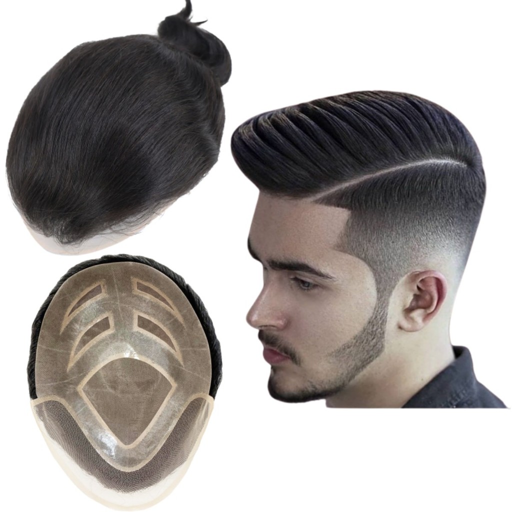 FPM Toupee For Men Hair Pieces 10x8" Men Toupee Human Hair Replacement System for Men Hair Prosthesi