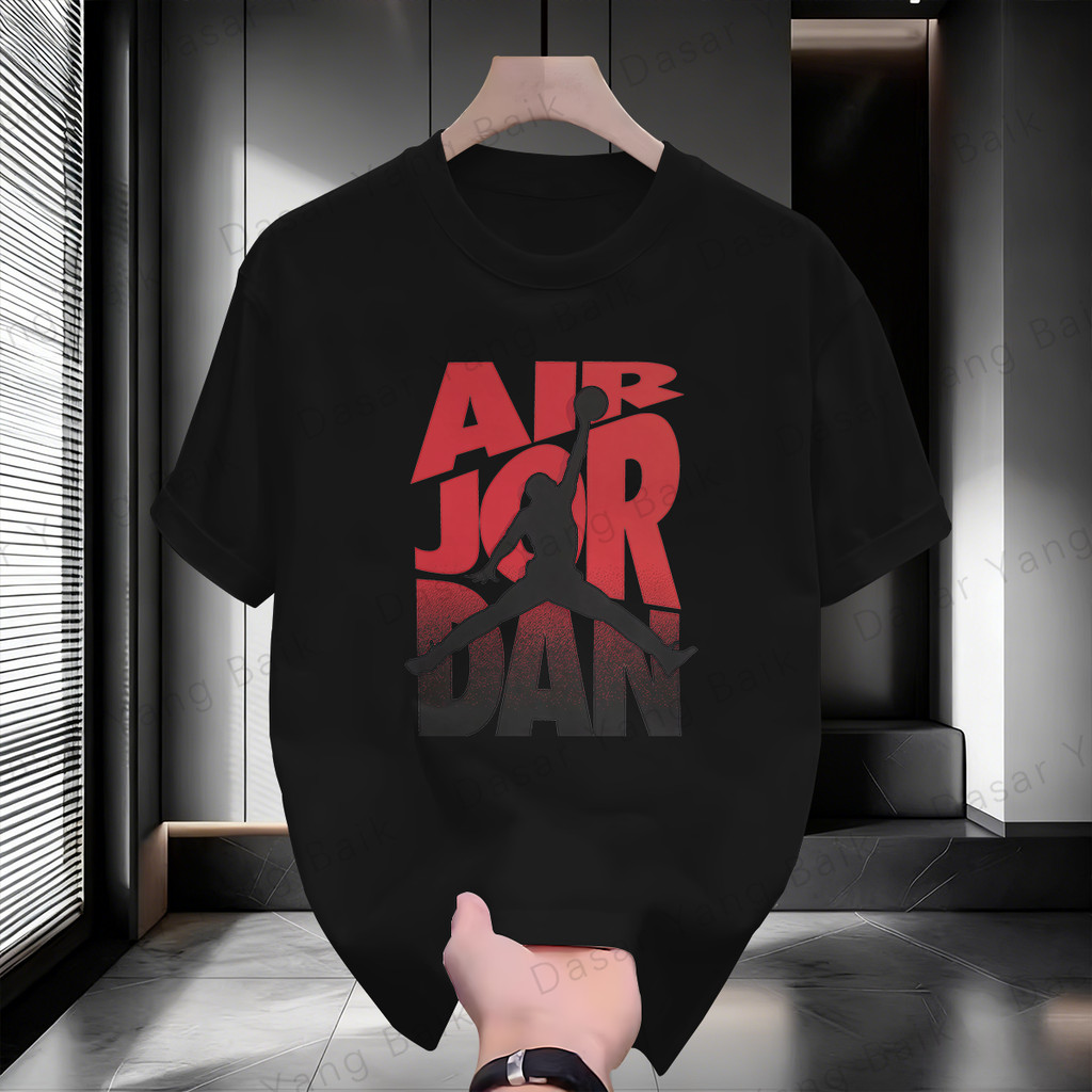 [Kaos Pria Premium 100% Katun Combed]Kaos Hitam Teks Air Jordan Logo Lompat Michael Jordan Grafis Pr