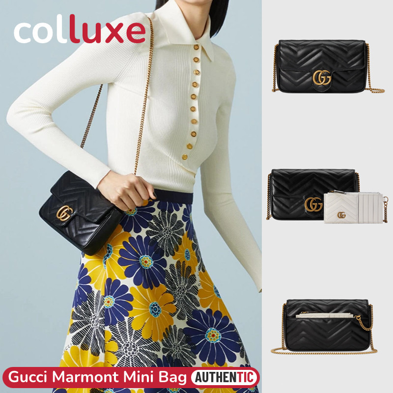 Menyediakan resi Gucci GG Marmont Mini Bag #with card holder# 21cm tas wanita dengan pemegang kartu