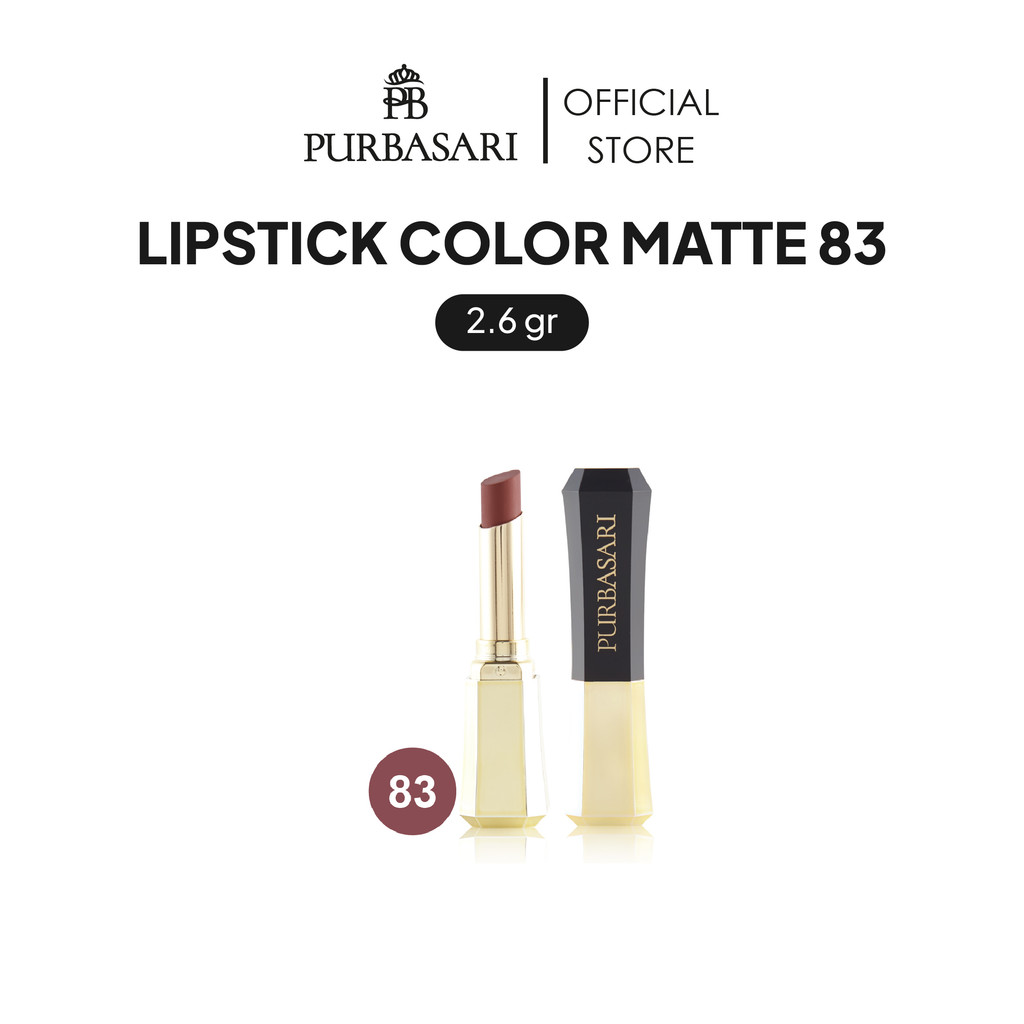Purbasari Lipstick Color Matte 83 / Lipstick Matte / Lipstick tahan 12jam - Ringan dan lembut di bib